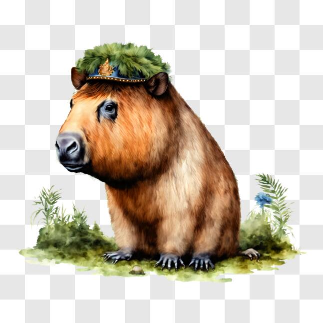 Baixe Capybara Adorável Usando um Chapéu Ornamental PNG - Creative