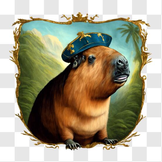 Scarica Adorabile Opera d'Arte Capybara con Cappello Blu PNG