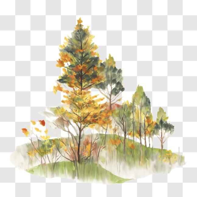 Download Colorful Watercolor Painting of Trees in the Woods PNG Online ...