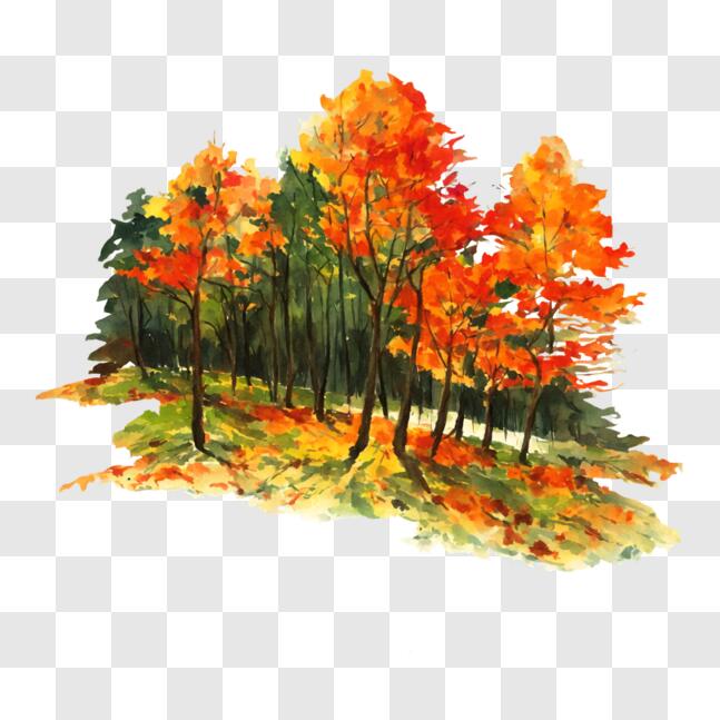 Download Watercolor Painting of Trees in Autumn Forest PNG Online ...