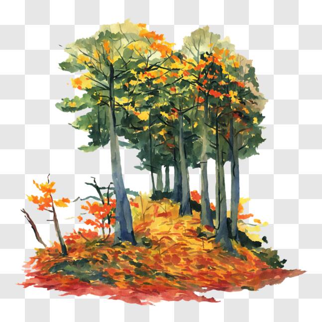 Download Autumnal Trees in a Watercolor Painting PNG Online - Creative ...