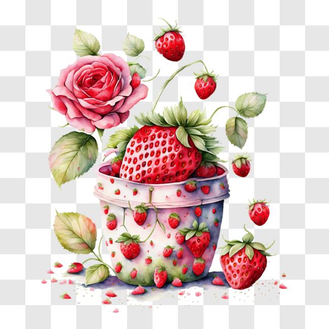 Download Beautiful Pot with Strawberries and Roses PNG Online ...