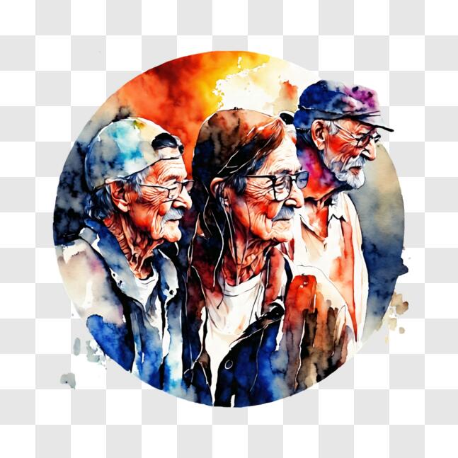 Download Watercolor Painting of Three Elderly People PNG Online ...