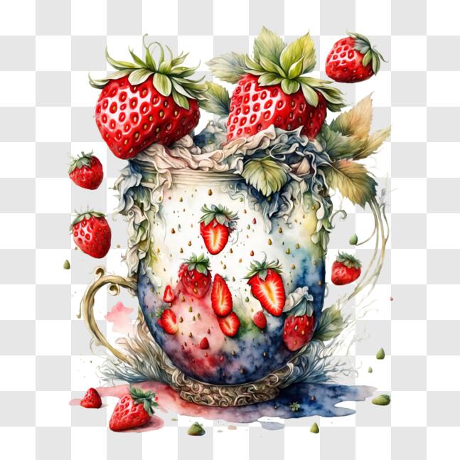 Download Refreshing Cup of Fresh Strawberries PNG Online - Creative Fabrica