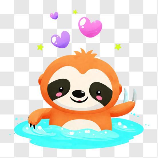 Download Adorable Sloth Swimming with Colorful Balls PNG Online