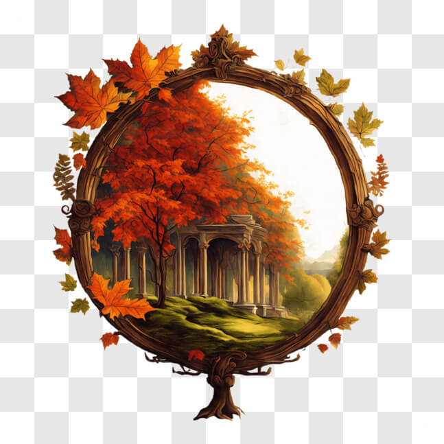 Download Autumn Scene Painting with Trees and Ruins PNGs Online ...