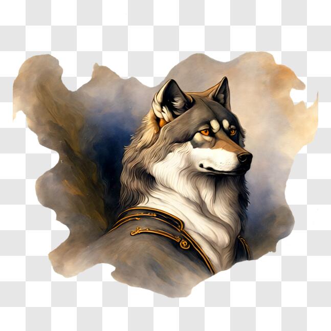 Download Stunning Painting of Wolf's Head in Armor PNG Online ...