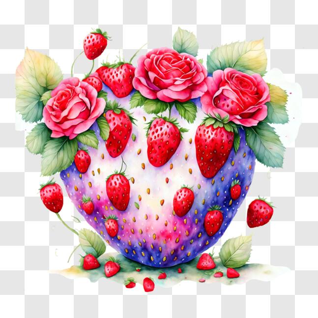 Download Romantic Heart-shaped Strawberry with Red Roses PNG Online ...
