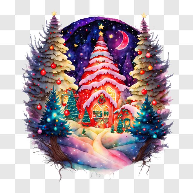 Download Colorful Christmas Village Painting PNGs Online - Creative Fabrica