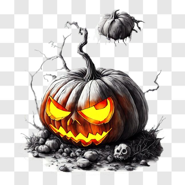 Download Spooky Halloween Pumpkin with Skulls and Bones PNG Online ...