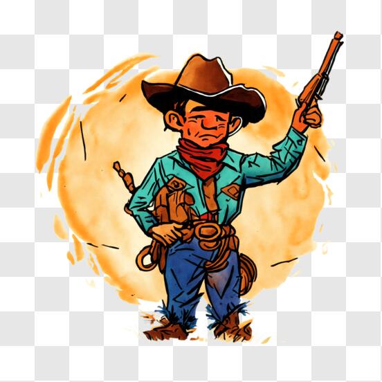 Download Cartoon Cowboy with Two Guns PNG Online - Creative Fabrica