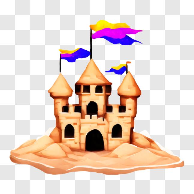 Download Sandcastle with Flags on a Clear Day PNG Online - Creative Fabrica