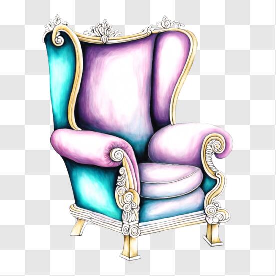 Eleganter lila und blauer Stuhl mit aufwendigen Schnitzereien PNG online  herunterladen – Creative Fabrica