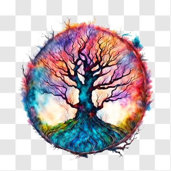Circle of Nature: OpArt Tree with Symmetrical Circle Canvas - Optical  Illusion Artwork - Sticker