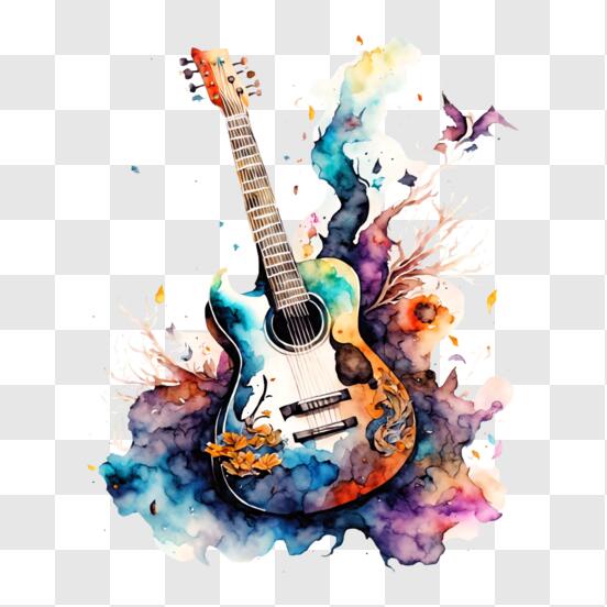Télécharger Peinture artistique à l'aquarelle d'une guitare électrique PNG  En Ligne - Creative Fabrica