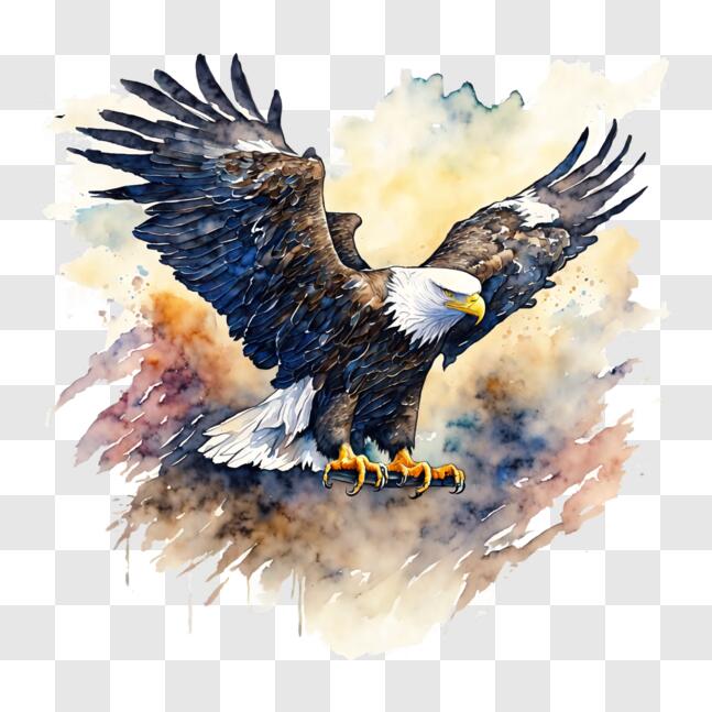 Download Majestic Eagle in Flight - Watercolor Painting PNG Online ...