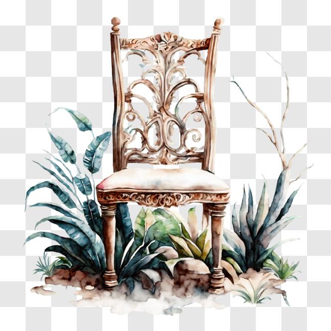 Download Ornate Chair in a Garden Watercolor Painting PNG Online ...