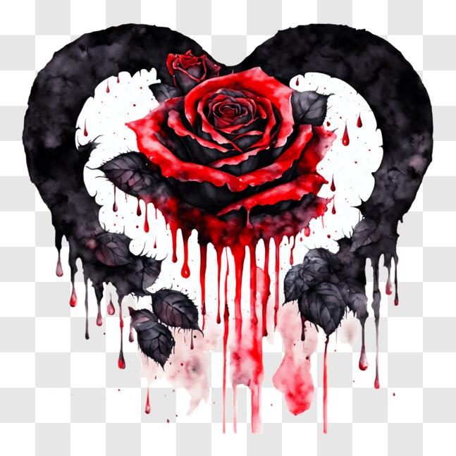 Download Red Rose with Blood Drips in Heart-shaped Frame PNGs Online ...