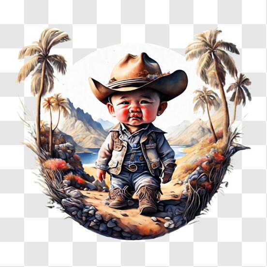 Scarica Adorabile bambino in costume da cowboy PNG Online - Creative Fabrica