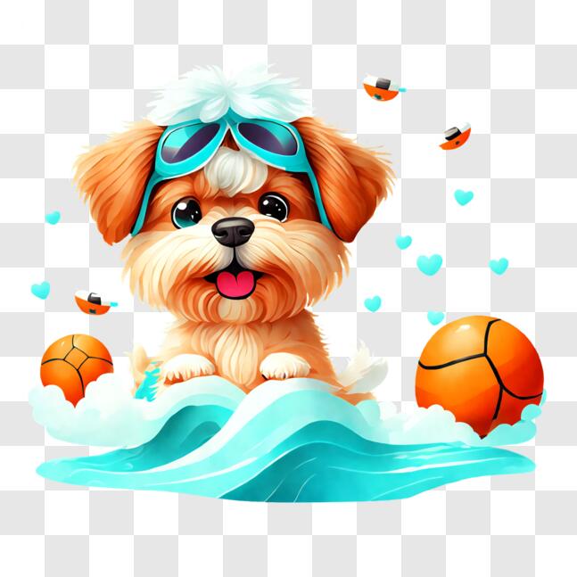Download Small dog wearing sunglasses playing in a pool PNGs Online ...