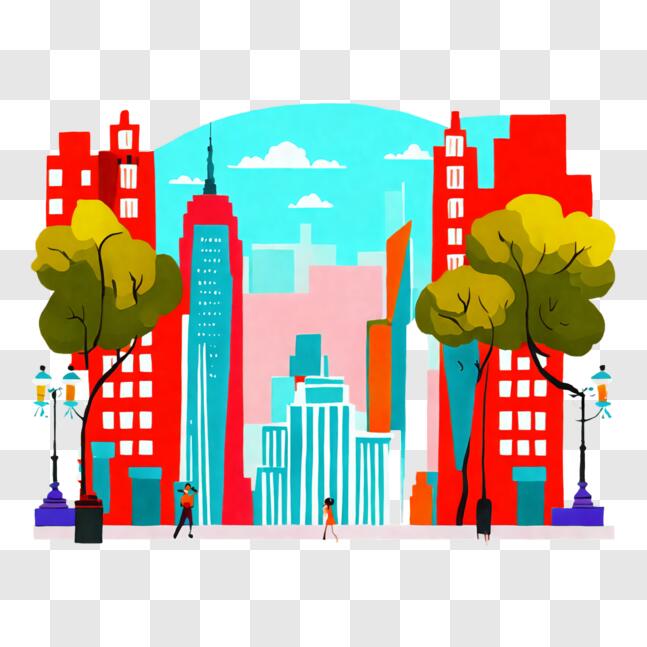 Descarga Paisaje urbano con Edificios Altos y Vida de Calle Vibrante