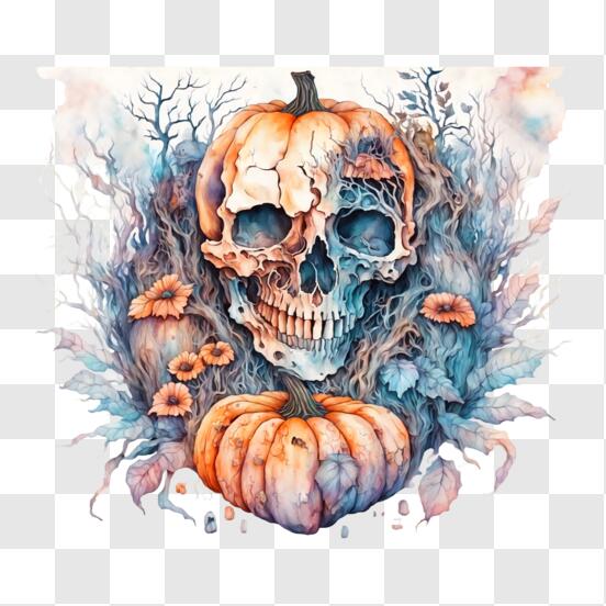 Baixe Pintura Assustadora de Caveira de Halloween PNG - Creative Fabrica
