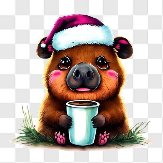 Scarica Orso Bruno Carino con Cappello di Babbo Natale e Tazza PNG Online - Creative  Fabrica