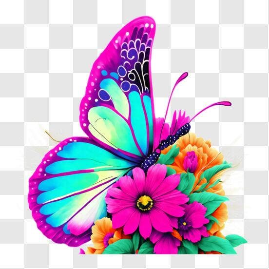 Download Colorful Butterfly on Cherry Blossom Branch PNG Online - Creative  Fabrica