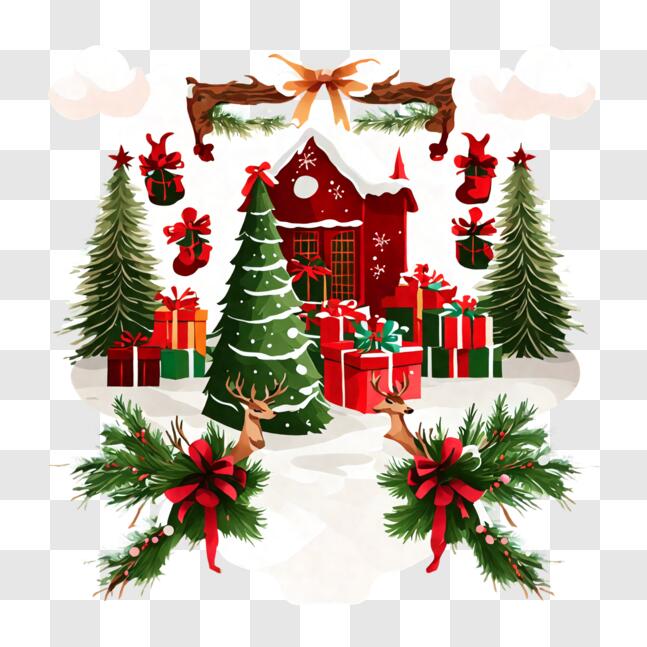 Download Festive Christmas Scene with Tree and Presents PNG Online ...