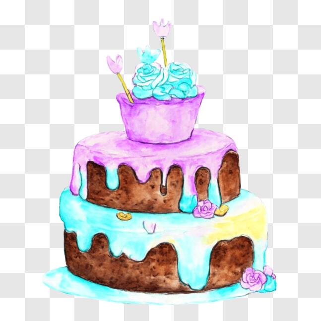 Birthday Cake Cartoon - Bolo Três Andares Desenho Png,Birthday