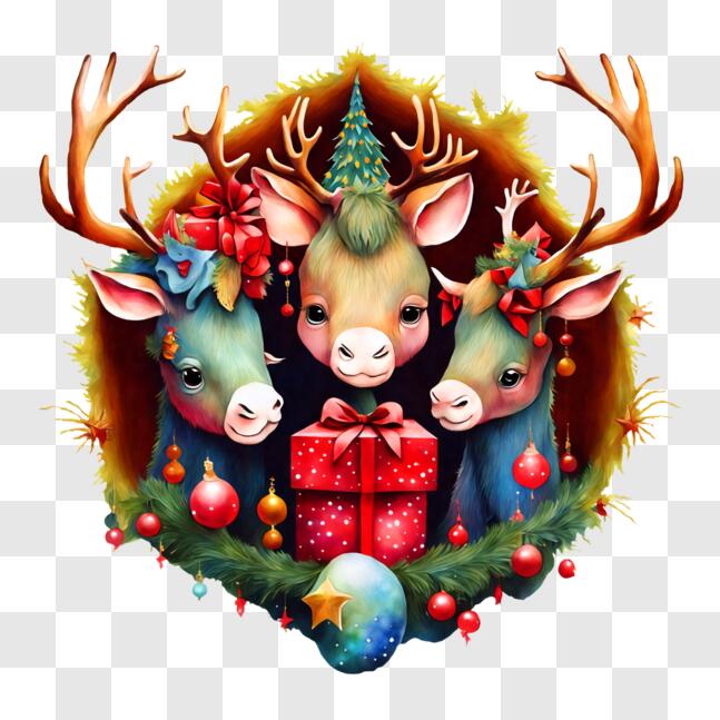Download Christmas Deer Painting with Antlers and Decorations PNGs ...