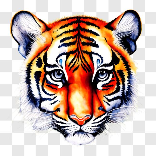 Download Orange and Blue Tiger's Head Artwork PNG Online - Creative Fabrica