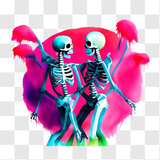 Télécharger Squelettes colorés dansant sur un fond abstrait PNG En