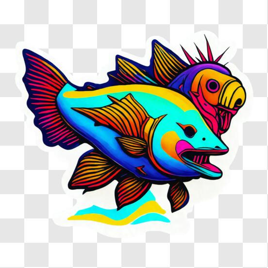 Download Colorful Fish Sticker with Unique Design PNG Online - Creative  Fabrica