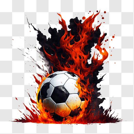 Jogadores de futebol com uma bola de futebol ardente durante a partida