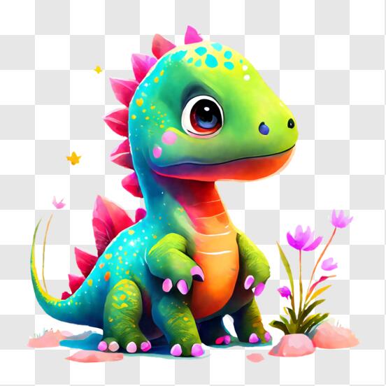Personagem de desenho animado de dinossauro multicolorido sorridente e fofo  · Creative Fabrica