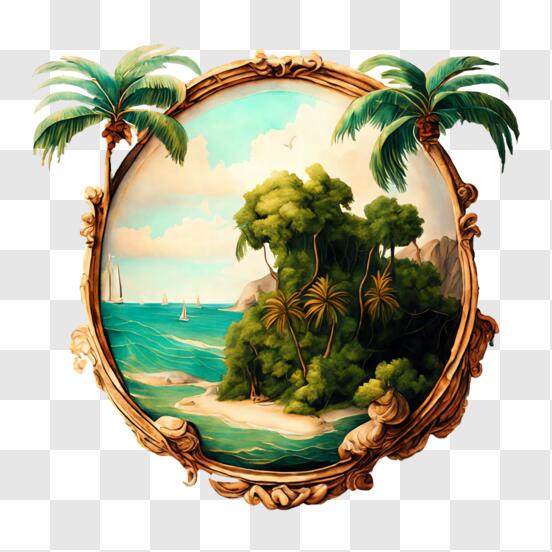 Download Palm Trees on an Island Drawing with Scenic Rocks PNG Online -  Creative Fabrica