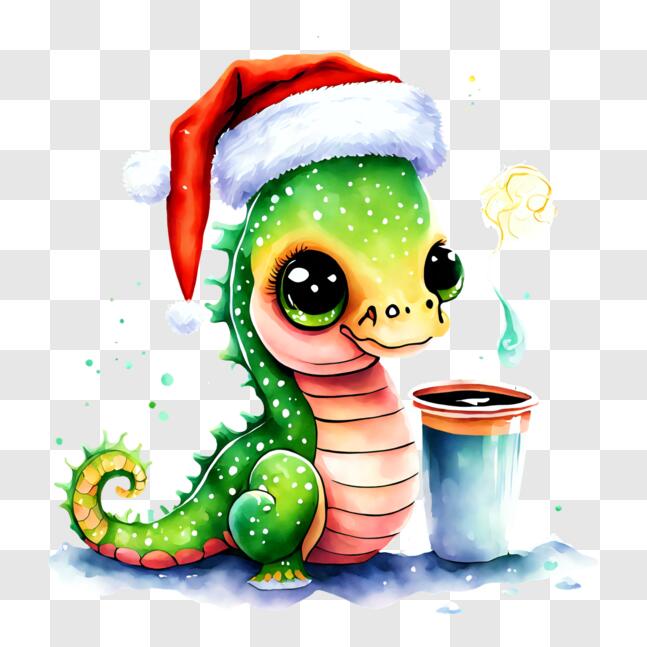 Download Adorable Christmas Dragon with Santa Hat PNG Online - Creative ...