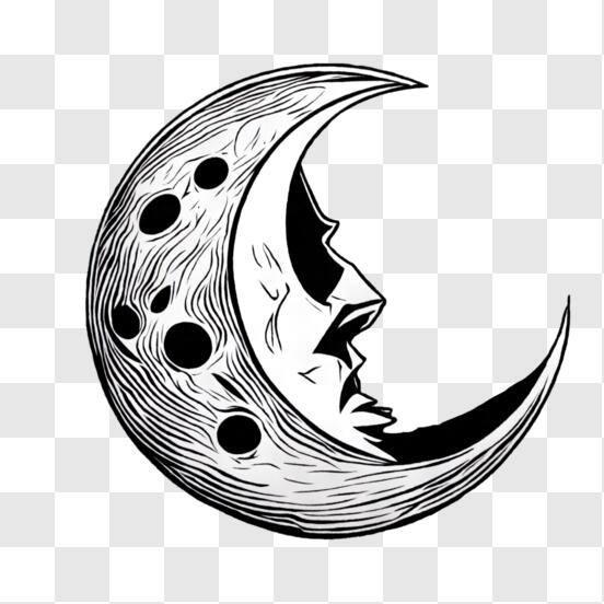 Download Abstract Art: Crescent Moon with Face Drawing PNG Online -  Creative Fabrica