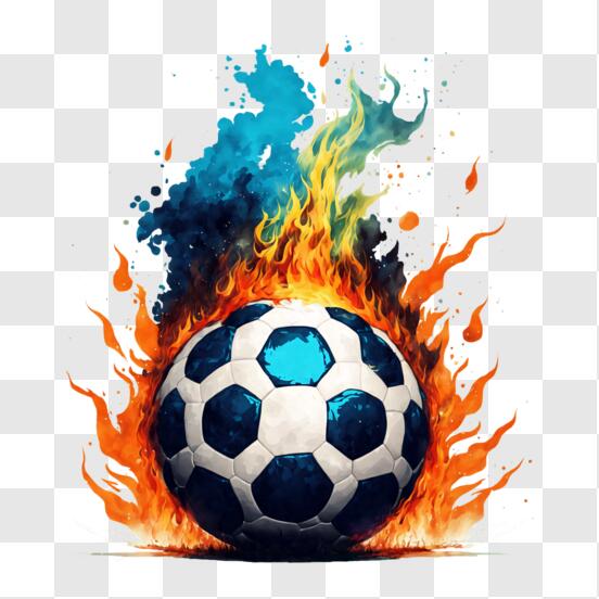 Télécharger Ballon de soccer en feu avec des couleurs bleues et blanches PNG  En Ligne - Creative Fabrica