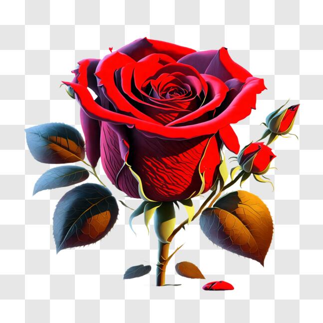 Download Red Rose with Petals and Stem PNG Online - Creative Fabrica