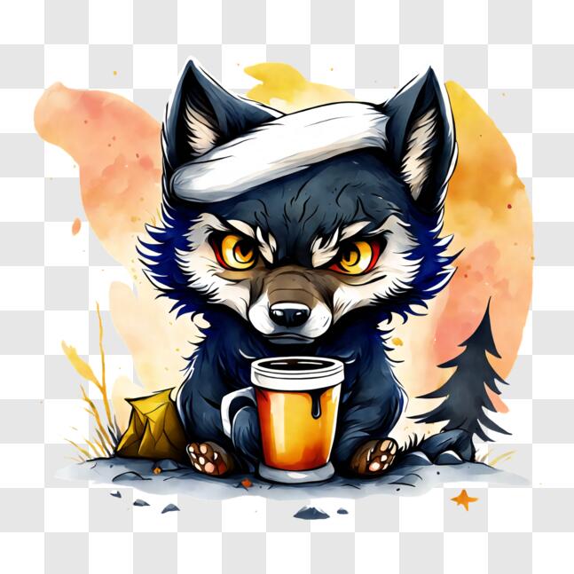 Download Black Wolf in the Woods with Beer PNGs Online - Creative Fabrica