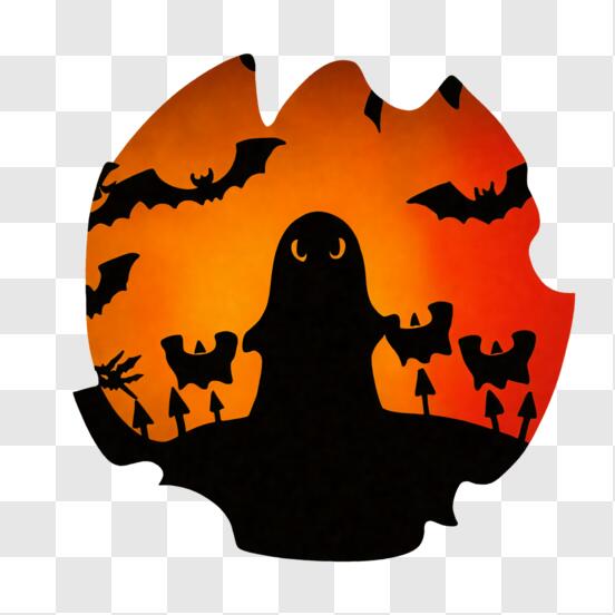 Baixe Silhueta de Fantasma de Halloween com Morcegos PNG