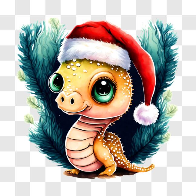 Download Cute Cartoon Lizard with Santa Hat PNG Online - Creative Fabrica