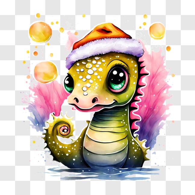 Download Cute Dragon Ornament Swimming with Bubbles PNG Online ...