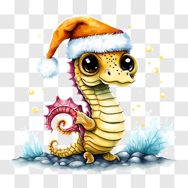 Download Adorable Cartoon Seahorse with Santa Claus Hat PNG Online ...