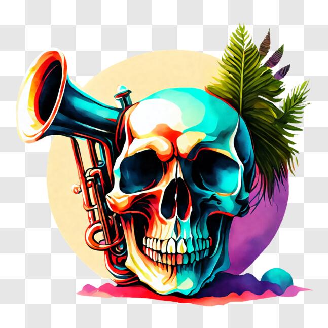 Download Skull with Trumpet and Feather - Artistic Image PNG Online ...