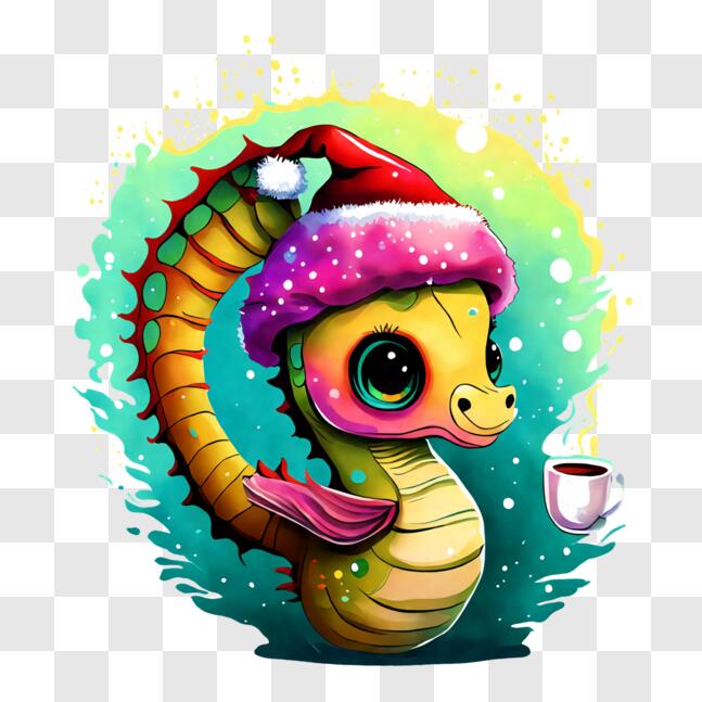 Download Adorable Sea Creature with Santa Hat and Coffee Cup PNG Online ...