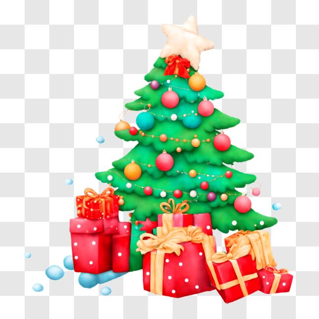 Download Festive Christmas Tree with Colorful Presents and Bubbles PNG ...