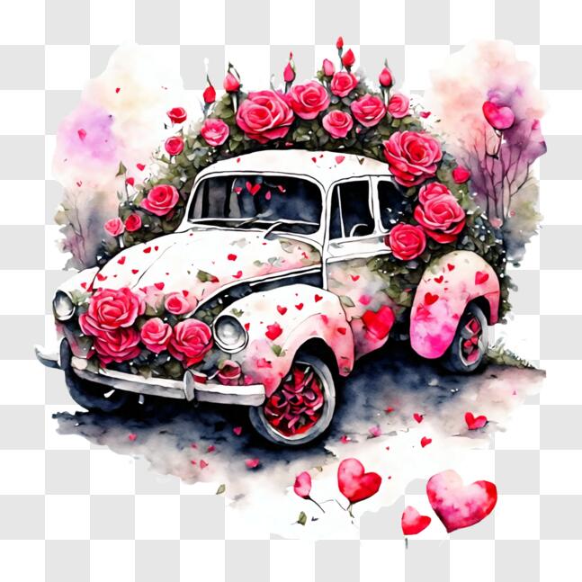 Download Romantic Pink Car with Rose Decorations PNG Online - Creative ...
